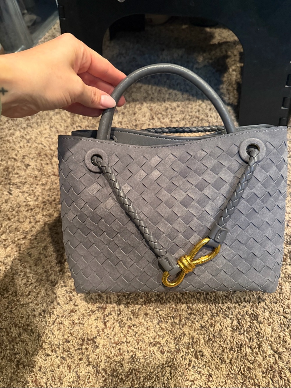 Womens grey woven tote